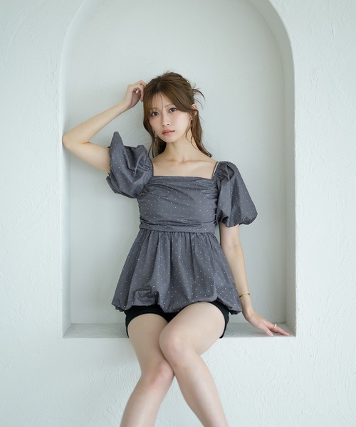 Ambre Neige（アンブルネージュ）の「3way balloon stone tunic / 3wayバルーンストーンチュニック（シャツ/ブラウス・レディース・ブラック/オフホワイト/チャコールグレー・FREE）」の3枚目の写真