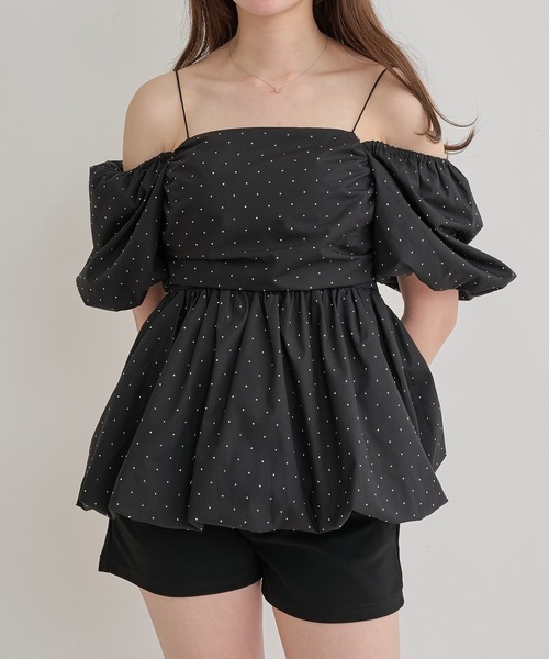 Ambre Neige（アンブルネージュ）の「3way balloon stone tunic / 3wayバルーンストーンチュニック（シャツ/ブラウス・レディース・ブラック/オフホワイト/チャコールグレー・FREE）」の2枚目の写真