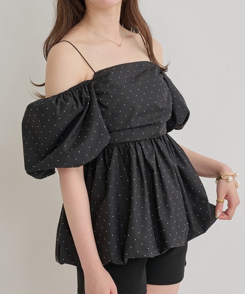 Ambre Neige（アンブルネージュ）の「3way balloon stone tunic / 3wayバルーンストーンチュニック（シャツ/ブラウス・レディース・ブラック/オフホワイト/チャコールグレー・FREE）」の19枚目の写真