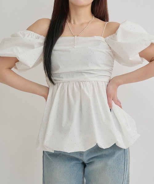 Ambre Neige（アンブルネージュ）の「3way balloon stone tunic / 3wayバルーンストーンチュニック（シャツ/ブラウス・レディース・ブラック/オフホワイト/チャコールグレー・FREE）」の4枚目の写真