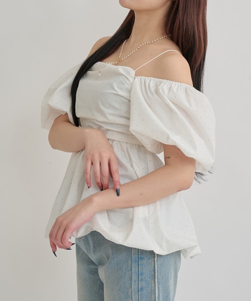 Ambre Neige（アンブルネージュ）の「3way balloon stone tunic / 3wayバルーンストーンチュニック（シャツ/ブラウス・レディース・ブラック/オフホワイト/チャコールグレー・FREE）」の5枚目の写真