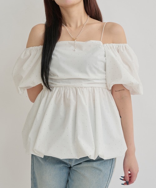 Ambre Neige（アンブルネージュ）の「3way balloon stone tunic / 3wayバルーンストーンチュニック（シャツ/ブラウス・レディース・ブラック/オフホワイト/チャコールグレー・FREE）」の8枚目の写真