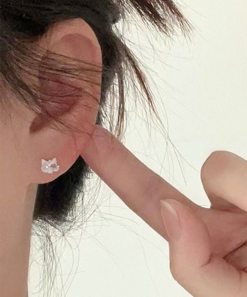 MASHIRO】キャットモチーフ アクリルストーンペアピアス 猫（MA