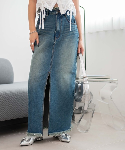 WEGO（ウィゴー）の「WEGO/フリンジロングスリットデニムスカート（デニムスカート・レディース・コバルトブルー/ブラック系3・FREE）」の12枚目の写真