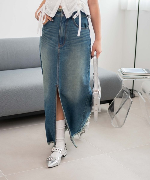 WEGO（ウィゴー）の「WEGO/フリンジロングスリットデニムスカート（デニムスカート・レディース・コバルトブルー/ブラック系3・FREE）」の13枚目の写真