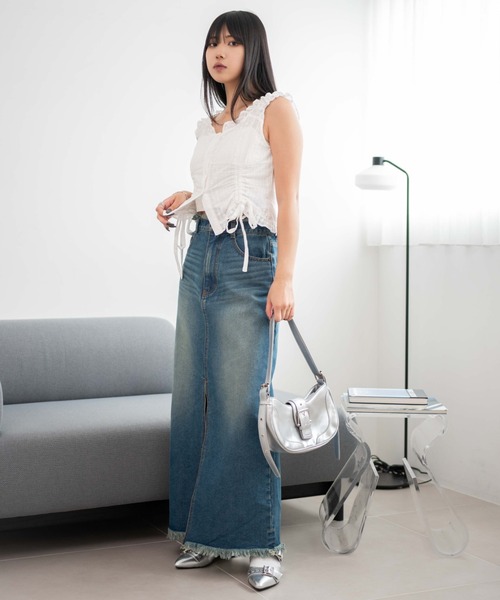 WEGO（ウィゴー）の「WEGO/フリンジロングスリットデニムスカート（デニムスカート・レディース・コバルトブルー/ブラック系3・FREE）」の14枚目の写真