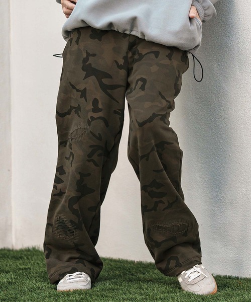 CAMBIO(カンビオ)の「mp13791- Used Like Camouflage Sweat Wide Straight Pants カモフラージュ柄スウェットパンツ(スウェットパンツ・メンズ・カーキ・S/M/L)」の3枚目の写真