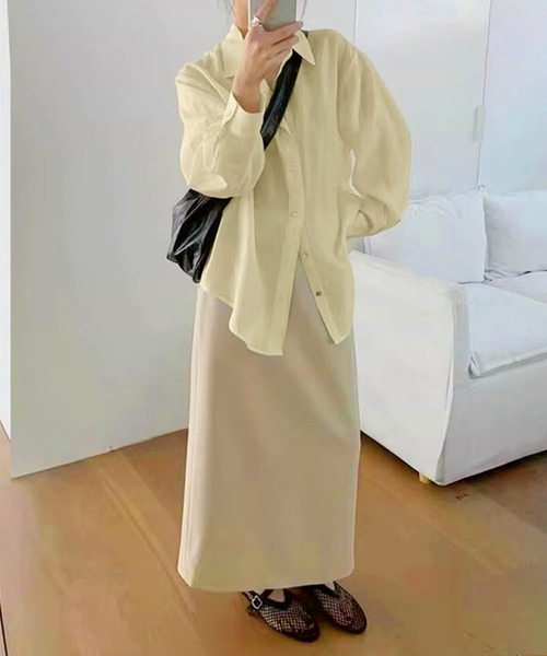 aimoha(アイモハ)の「バックスリットオーバーサイズシアーシャツ(シャツ/ブラウス・レディース・パープル/ライトベージュ/ホワイト/ピンク/ブルー/イエロー・FREE)」の22枚目の写真