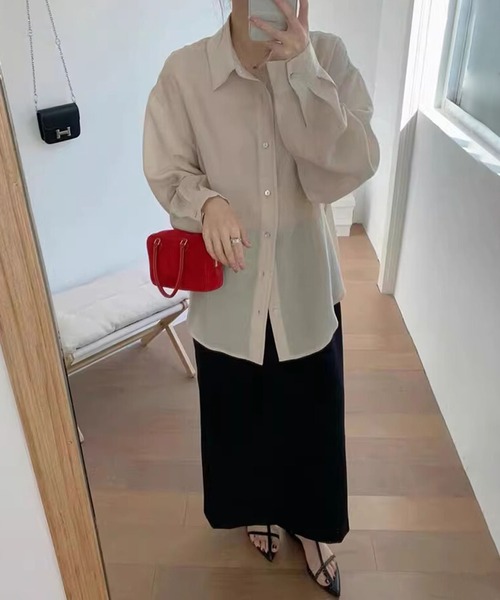 aimoha(アイモハ)の「バックスリットオーバーサイズシアーシャツ(シャツ/ブラウス・レディース・パープル/ライトベージュ/ホワイト/ピンク/ブルー/イエロー・FREE)」の20枚目の写真