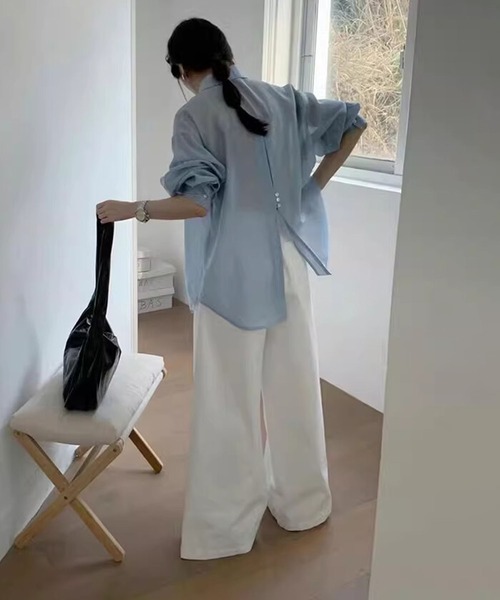 aimoha(アイモハ)の「バックスリットオーバーサイズシアーシャツ(シャツ/ブラウス・レディース・パープル/ライトベージュ/ホワイト/ピンク/ブルー/イエロー・FREE)」の15枚目の写真