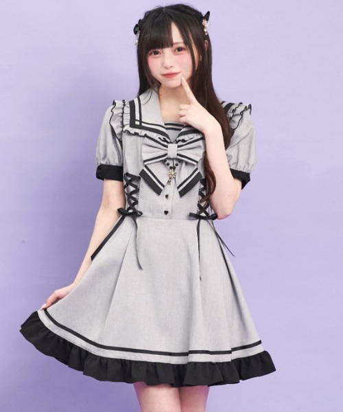 【3月末まで】シークレットハニー レースアップセーラーワンピース グレー Secret Honey（シークレットハニー）の「レースアップセーラー