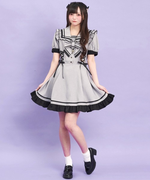 Secret Honey(シークレットハニー)の「サイドレースアップセーラーワンピース(ワンピース・レディース・グレー/ブラック・MEDIUM)」の3枚目の写真