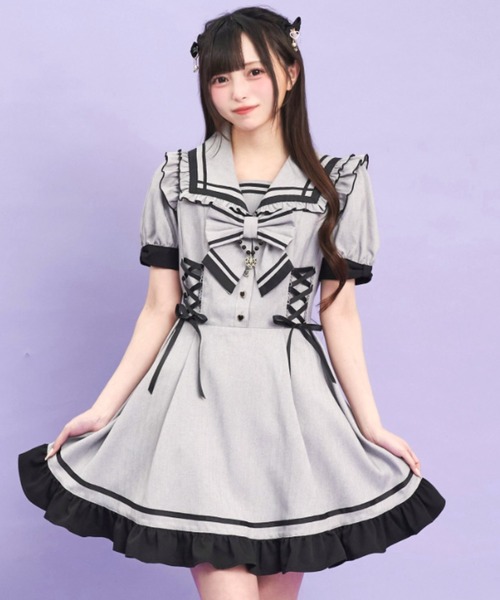 Secret Honey(シークレットハニー)の「サイドレースアップセーラーワンピース(ワンピース・レディース・グレー/ブラック・MEDIUM)」の4枚目の写真