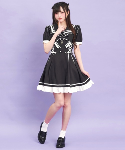 Secret Honey(シークレットハニー)の「サイドレースアップセーラーワンピース(ワンピース・レディース・グレー/ブラック・MEDIUM)」の6枚目の写真