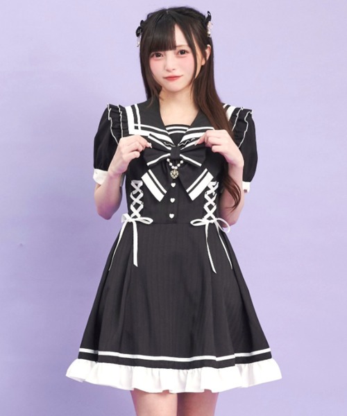 Secret Honey(シークレットハニー)の「サイドレースアップセーラーワンピース(ワンピース・レディース・グレー/ブラック・MEDIUM)」の7枚目の写真