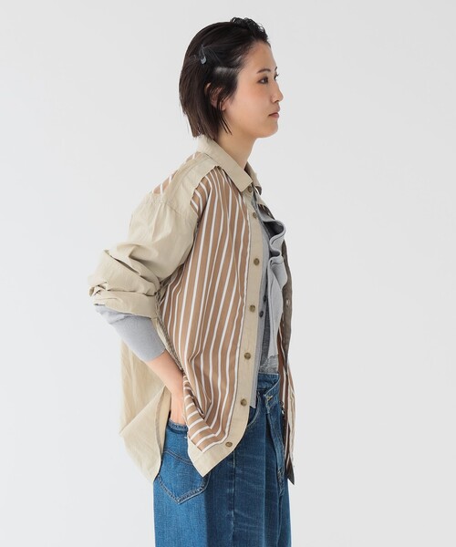 maturely（マチュアリー）の「【1/15再値下げ】maturely / ストライプ アンド ソリッド カットオフ ロングスリーブ シャツ（シャツ/ブラウス・レディース・ベージュ/オフホワイト・ONE SIZE）」の7枚目の写真