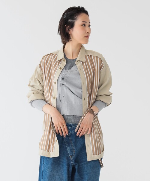 maturelyストライプシャツ セール】maturely / ストライプ アンド ソリッド カットオフ ロング