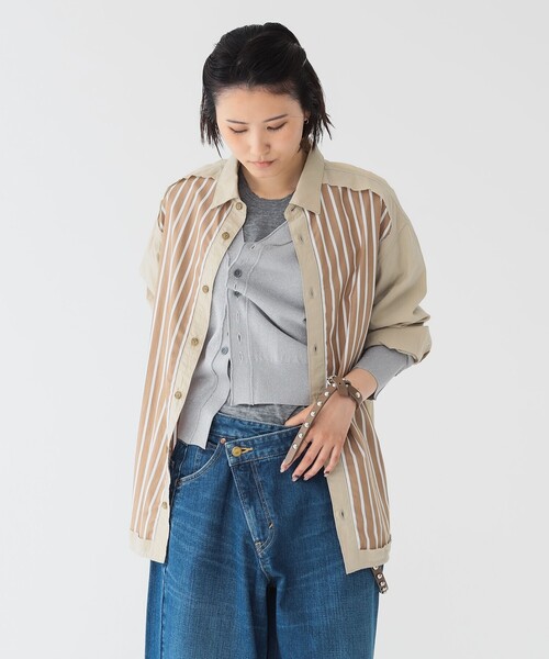 maturely（マチュアリー）の「【1/15再値下げ】maturely / ストライプ アンド ソリッド カットオフ ロングスリーブ シャツ（シャツ/ブラウス・レディース・ベージュ/オフホワイト・ONE SIZE）」の9枚目の写真