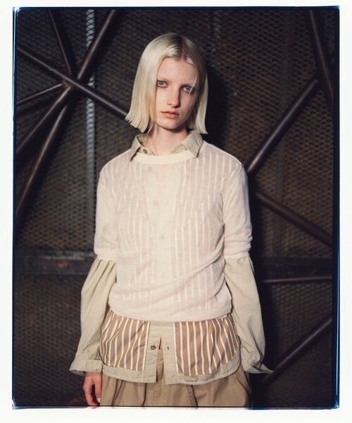 maturelyストライプシャツ セール】maturely / ストライプ アンド ソリッド カットオフ ロング