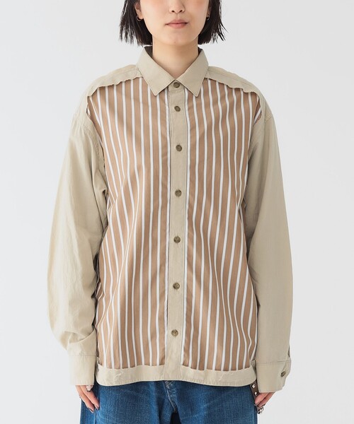 maturelyストライプシャツ セール】maturely / ストライプ アンド ソリッド カットオフ ロング