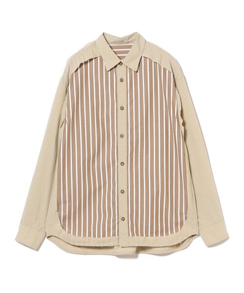 maturelyストライプシャツ セール】maturely / ストライプ アンド ソリッド カットオフ ロング