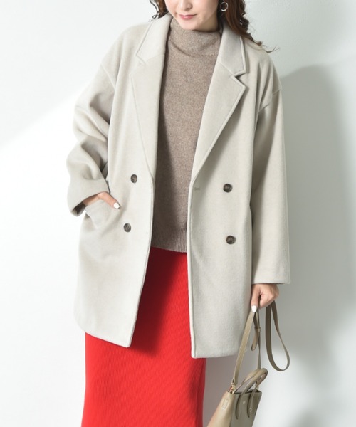 INTERPLANET（インタープラネット）の「ニットビーバーピーコート（その他アウター・レディース・グレイッシュベージュ/モカ/グレー・FREE）」の2枚目の写真