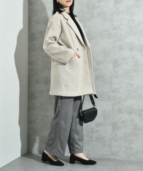 INTERPLANET（インタープラネット）の「ニットビーバーピーコート（その他アウター・レディース・グレイッシュベージュ/モカ/グレー・FREE）」の6枚目の写真