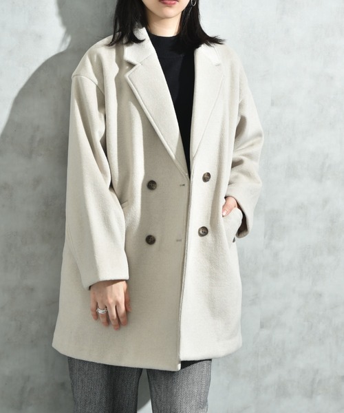 INTERPLANET（インタープラネット）の「ニットビーバーピーコート（その他アウター・レディース・グレイッシュベージュ/モカ/グレー・FREE）」の8枚目の写真