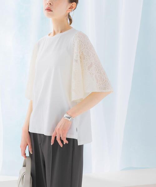 URBAN RESEARCH ROSSO WOMEN（アーバンリサーチ　ロッソ）の「『WEB限定』ペイズリーレースフレアスリーブプルオーバー（Tシャツ/カットソー・レディース・ブラック/オフホワイト/ブルー系その他・FREE）」の2枚目の写真