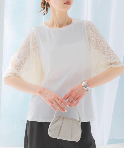 URBAN RESEARCH ROSSO WOMEN（アーバンリサーチ　ロッソ）の「『WEB限定』ペイズリーレースフレアスリーブプルオーバー（Tシャツ/カットソー・レディース・ブラック/オフホワイト/ブルー系その他・FREE）」の4枚目の写真