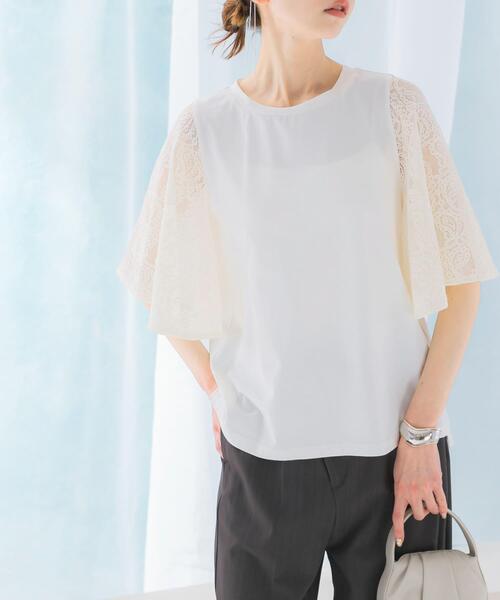 URBAN RESEARCH ROSSO WOMEN（アーバンリサーチ　ロッソ）の「『WEB限定』ペイズリーレースフレアスリーブプルオーバー（Tシャツ/カットソー・レディース・ブラック/オフホワイト/ブルー系その他・FREE）」の5枚目の写真