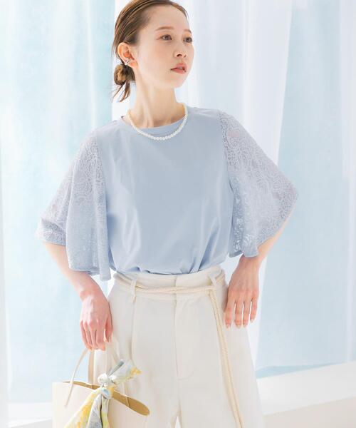 【23区/アンタイトル 】ペイズリー　レーススカート フレアプルオーバー　3L セール】『WEB限定』ペイズリーレースフレアスリーブプルオーバー（T