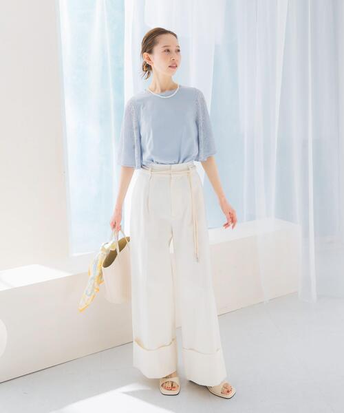 URBAN RESEARCH ROSSO WOMEN（アーバンリサーチ　ロッソ）の「『WEB限定』ペイズリーレースフレアスリーブプルオーバー（Tシャツ/カットソー・レディース・ブラック/オフホワイト/ブルー系その他・FREE）」の13枚目の写真