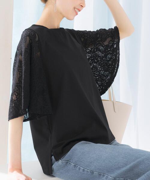 【23区/アンタイトル 】ペイズリー　レーススカート フレアプルオーバー　3L セール】『WEB限定』ペイズリーレースフレアスリーブプルオーバー（T