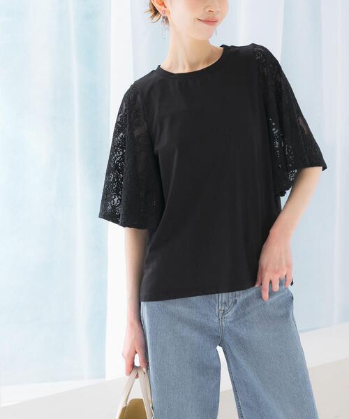 【23区/アンタイトル 】ペイズリー　レーススカート フレアプルオーバー　3L セール】『WEB限定』ペイズリーレースフレアスリーブプルオーバー（T