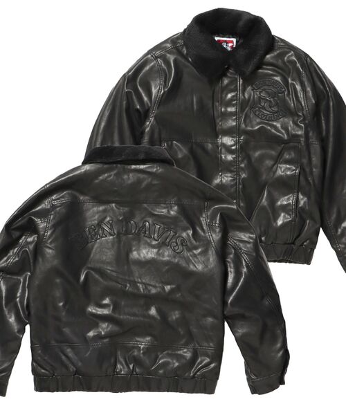 Ben Davis 黒レザージャケット BEN DAVIS（ベンデイビス）】REMOVAL BOA COLLAR FAUX LEATHER