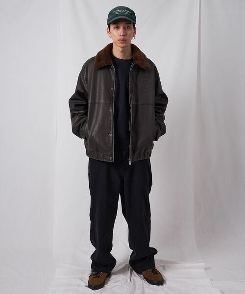 BEN DAVIS（ベンデイビス）】REMOVAL BOA COLLAR FAUX LEATHER JACKET