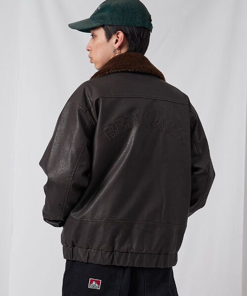BEN DAVIS（ベンデイビス）】REMOVAL BOA COLLAR FAUX LEATHER JACKET