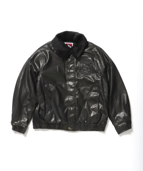 BEN DAVIS ブラックレザージャケット M BEN DAVIS（ベンデイビス）】REMOVAL BOA COLLAR FAUX LEATHER
