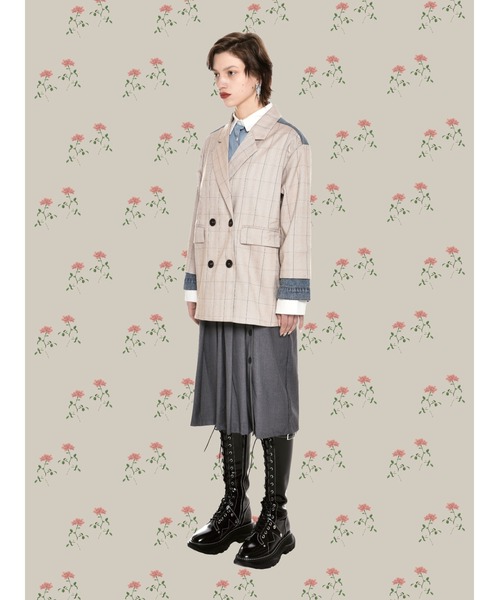 LA POMME petit(ラポミ・プチ)の「Denim Patchwork Jacket(テーラードジャケット・レディース・ベージュ/ブルー/グリーン・FREE)」の10枚目の写真