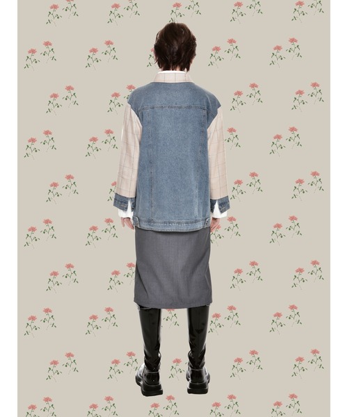 LA POMME petit(ラポミ・プチ)の「Denim Patchwork Jacket(テーラードジャケット・レディース・ベージュ/ブルー/グリーン・FREE)」の9枚目の写真
