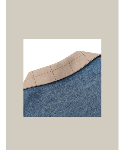 LA POMME petit(ラポミ・プチ)の「Denim Patchwork Jacket(テーラードジャケット・レディース・ベージュ/ブルー/グリーン・FREE)」の6枚目の写真