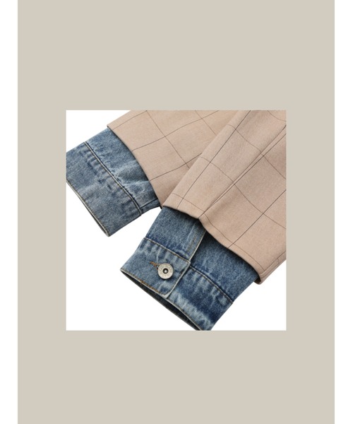LA POMME petit(ラポミ・プチ)の「Denim Patchwork Jacket(テーラードジャケット・レディース・ベージュ/ブルー/グリーン・FREE)」の5枚目の写真