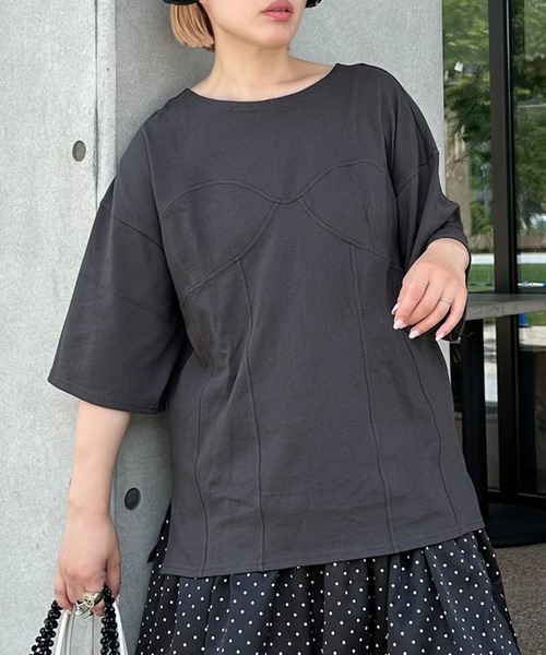 Alley Tokyo(アリートーキョー)の「コルセット切替BIG T(Tシャツ/カットソー・レディース・ダークブラウン/オフホワイト/スミクロ・FREE)」の3枚目の写真