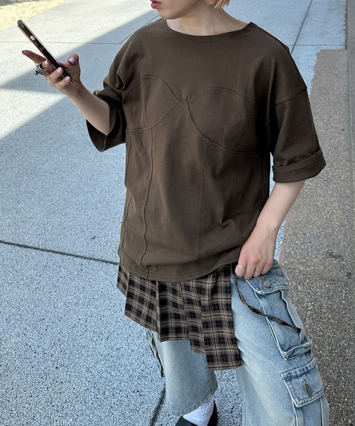 Alley Tokyo(アリートーキョー)の「コルセット切替BIG T(Tシャツ/カットソー・レディース・ダークブラウン/オフホワイト/スミクロ・FREE)」の16枚目の写真