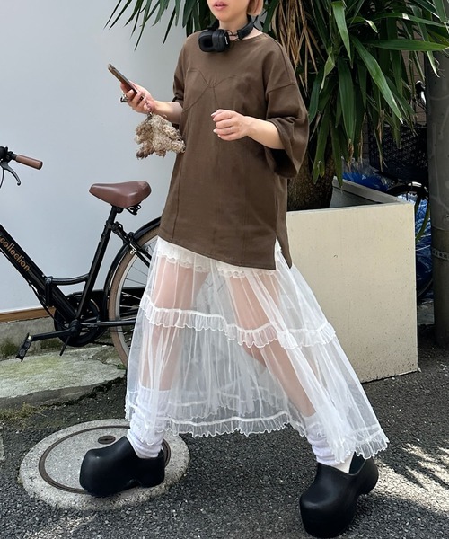 Alley Tokyo(アリートーキョー)の「コルセット切替BIG T(Tシャツ/カットソー・レディース・ダークブラウン/オフホワイト/スミクロ・FREE)」の7枚目の写真
