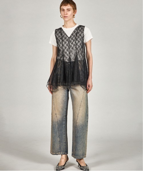 PRANK PROJECT（プランクプロジェクト）の「ランダムヘムレーストップ / Random Hem Lace Top（チュニック・レディース・ブラック/ベージュ・FREE）」の17枚目の写真