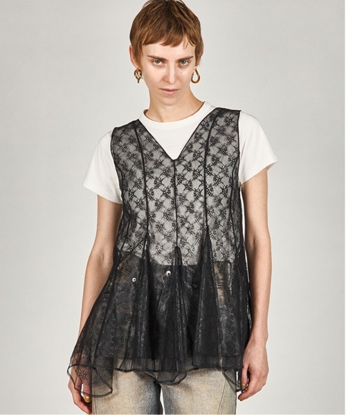 PRANK PROJECT（プランクプロジェクト）の「ランダムヘムレーストップ / Random Hem Lace Top（チュニック・レディース・ブラック/ベージュ・FREE）」の16枚目の写真