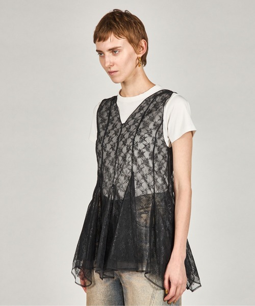 PRANK PROJECT（プランクプロジェクト）の「ランダムヘムレーストップ / Random Hem Lace Top（チュニック・レディース・ブラック/ベージュ・FREE）」の15枚目の写真