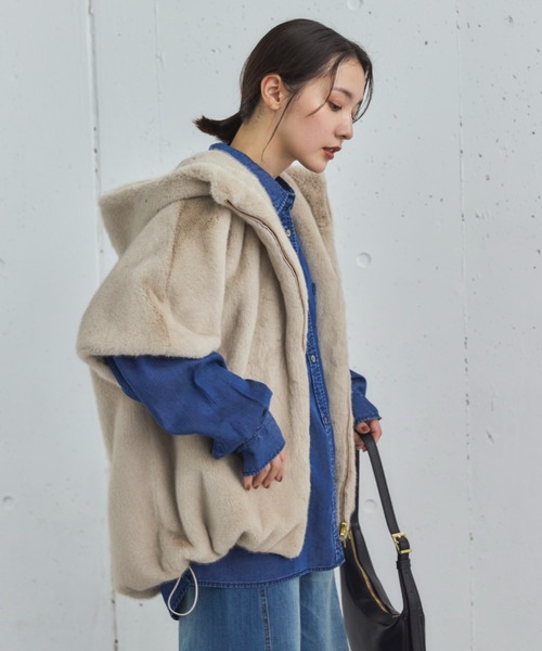 セール】ミンクファーライクフーディーベスト（その他アウター）｜DOUX
